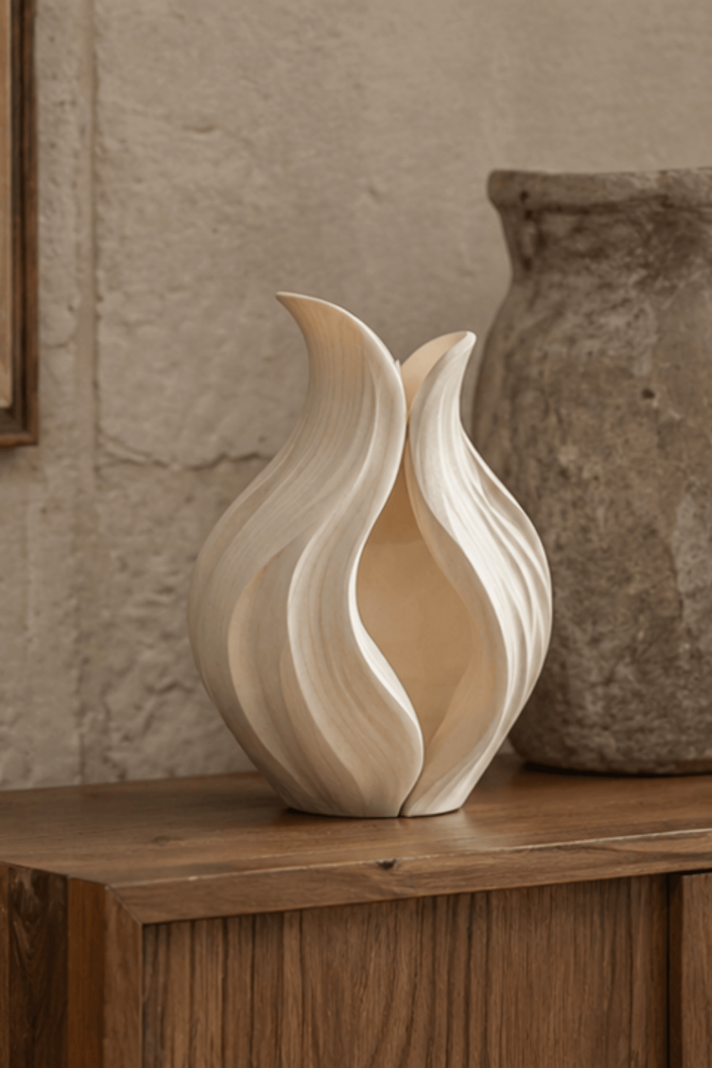 Artistic Petal Wood Vase | Sculptural Wave Decoration & Elegant Home Gift