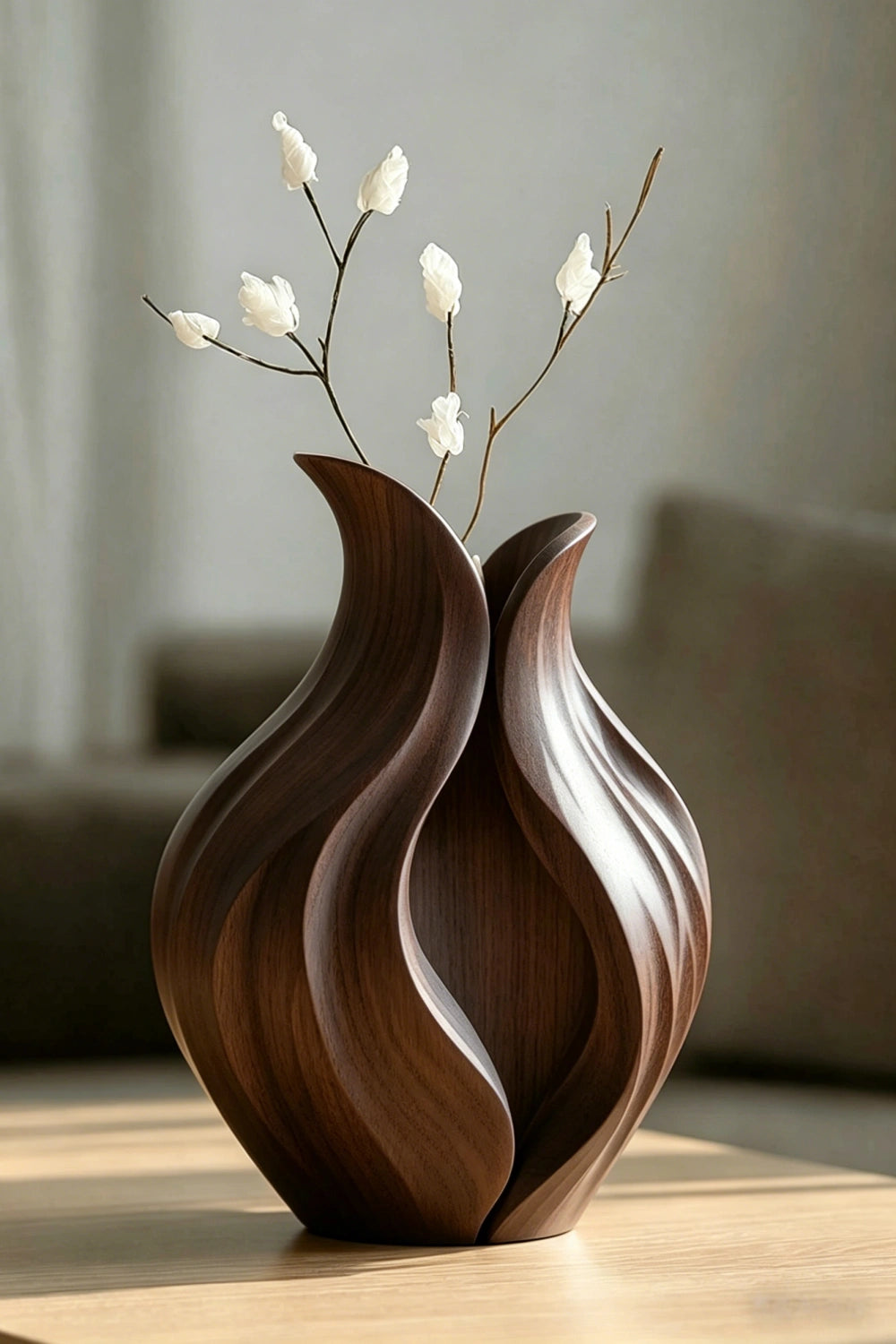 Artistic Petal Wood Vase | Sculptural Wave Decoration & Elegant Home Gift