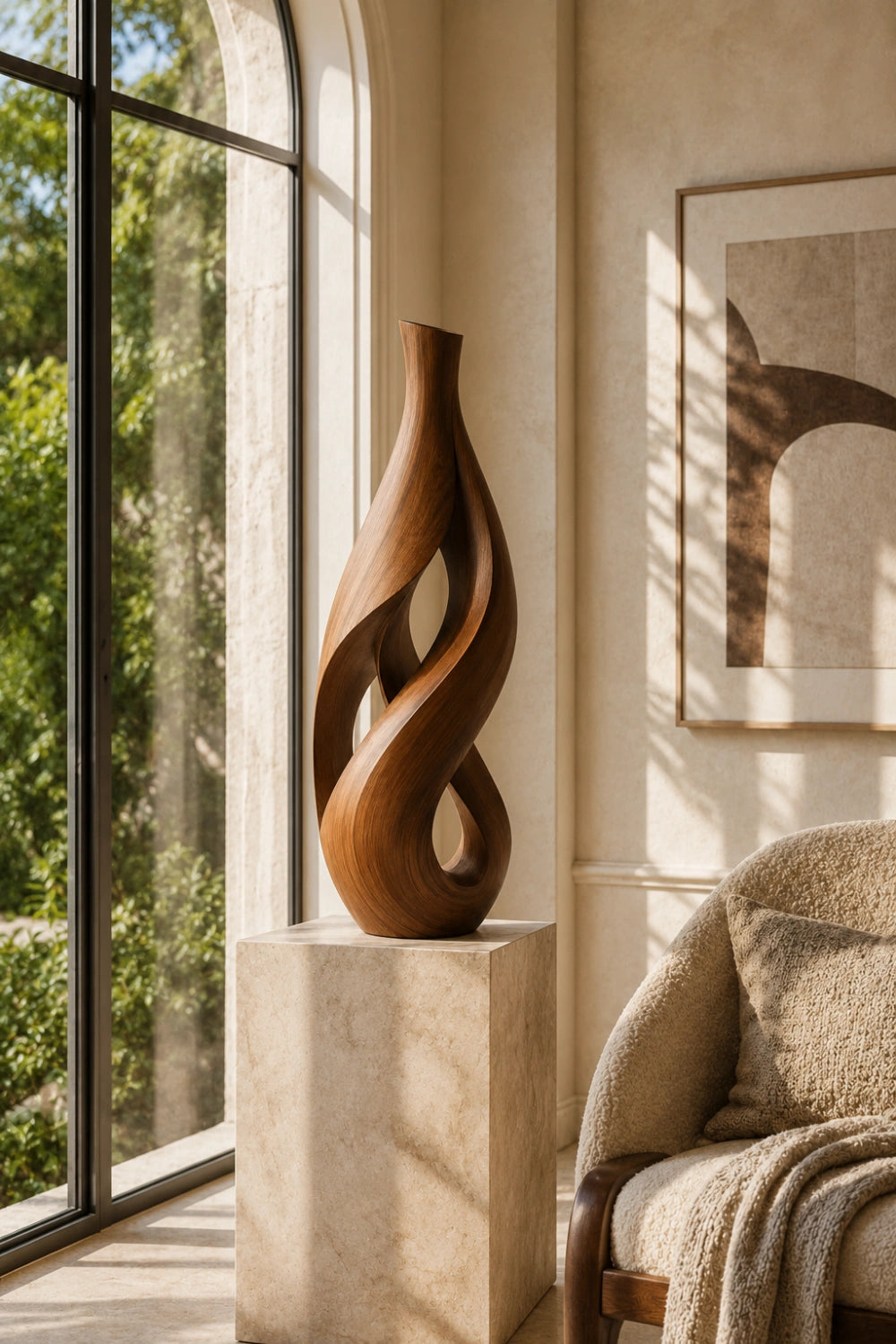 Abstract Twisted Wood Vase Sculpture | Modern Slender Home Decor & Unique Space Gift