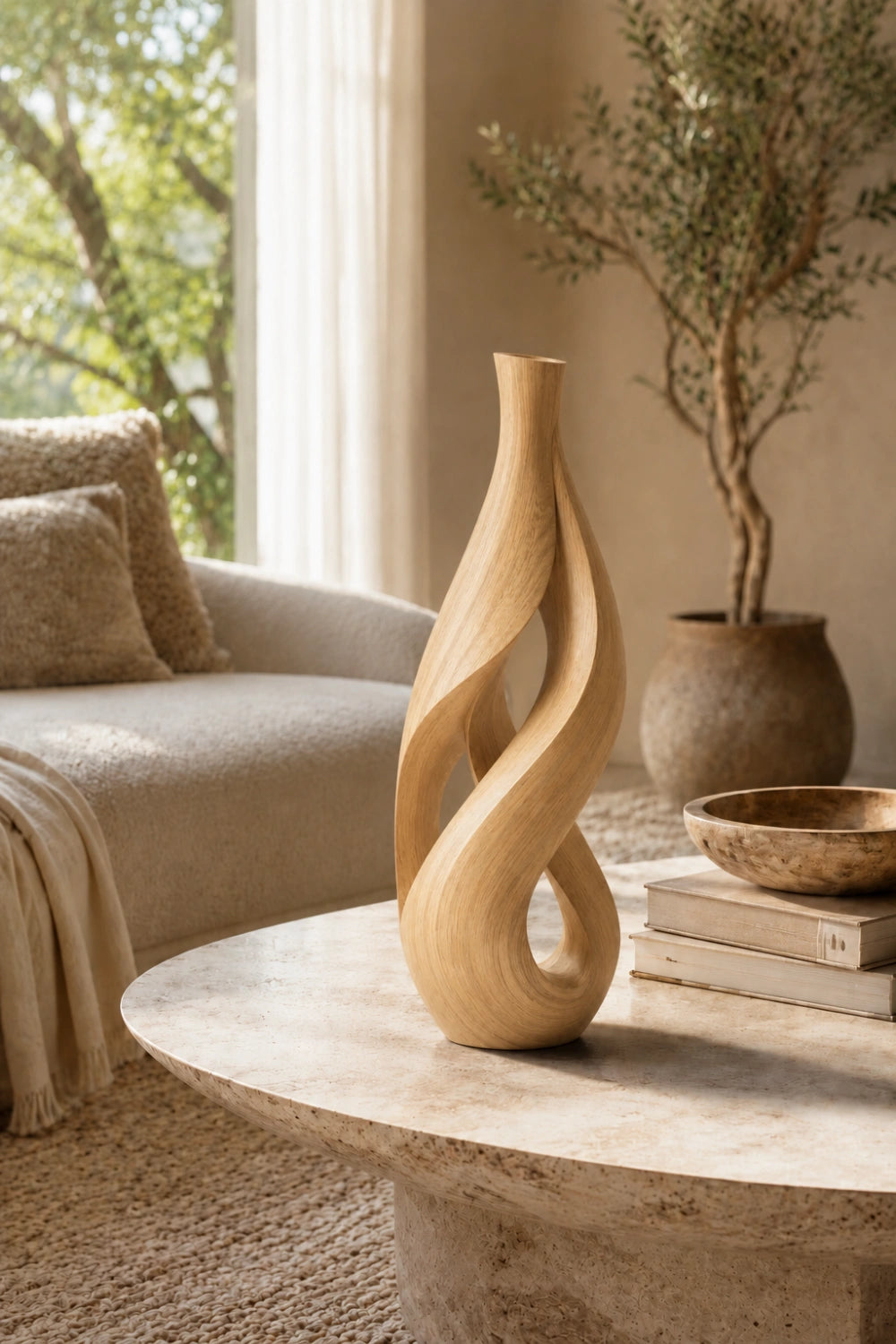 Abstract Twisted Wood Vase Sculpture | Modern Slender Home Decor & Unique Space Gift