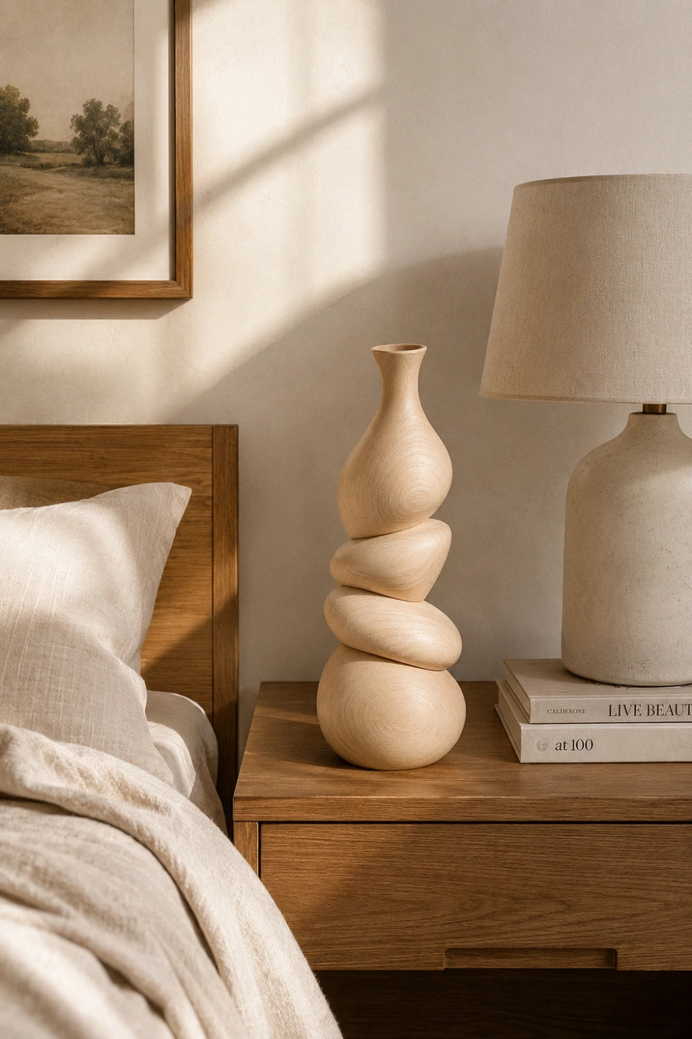 Stacked River Stone Wood Vase | Japandi Space Decoration | Creative Ornamental Gift