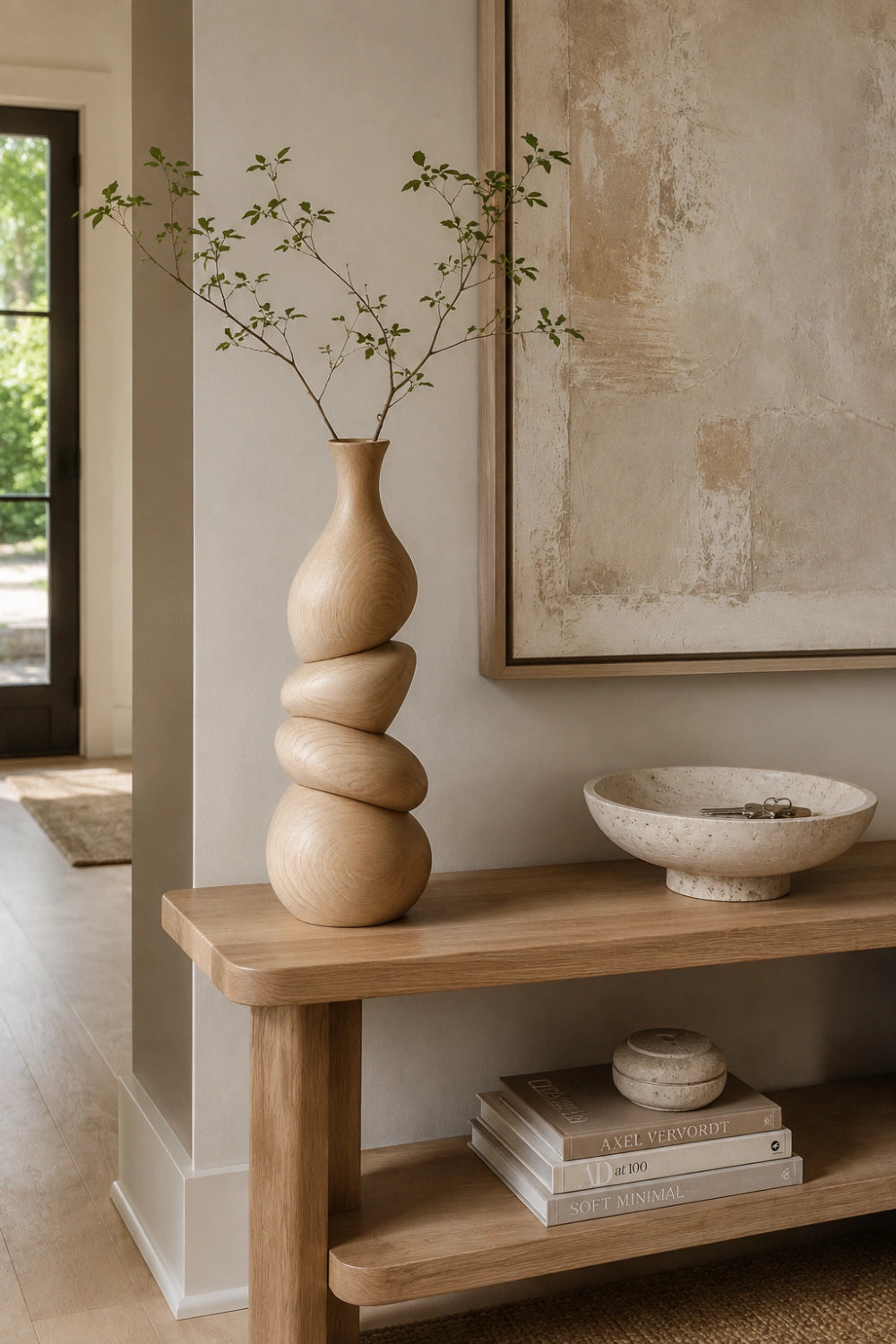Stacked River Stone Wood Vase | Japandi Space Decoration | Creative Ornamental Gift