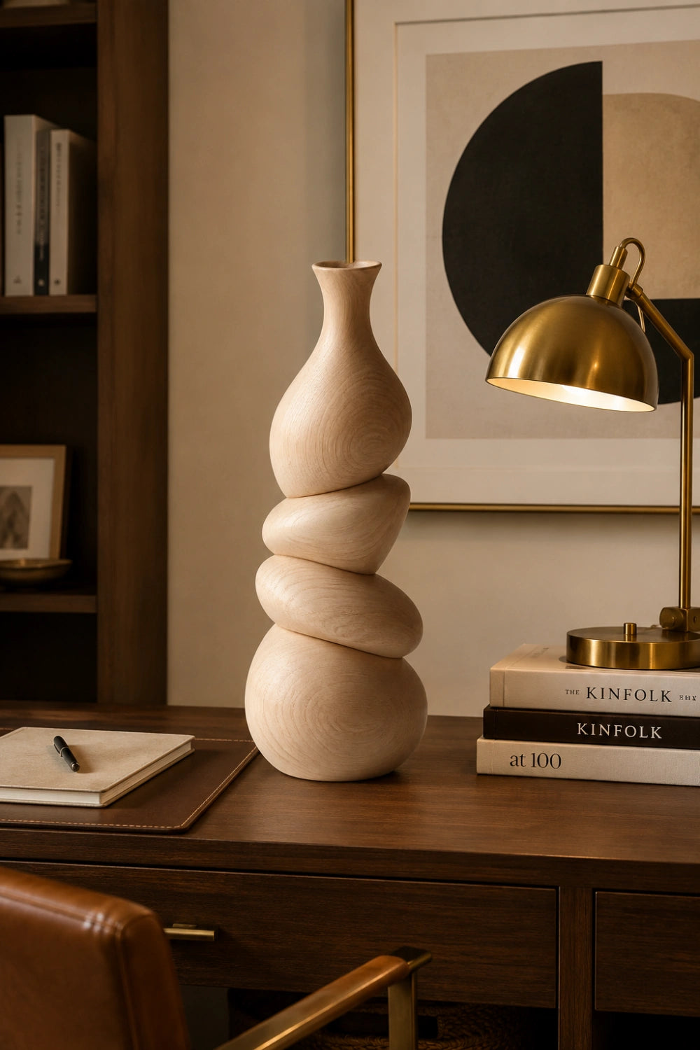 Stacked River Stone Wood Vase | Japandi Space Decoration | Creative Ornamental Gift