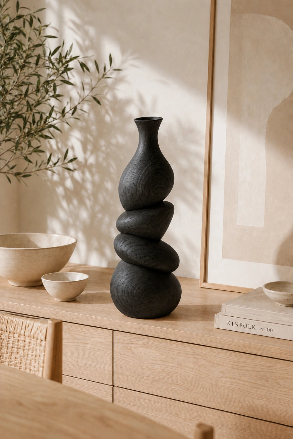 Stacked River Stone Wood Vase | Japandi Space Decoration | Creative Ornamental Gift