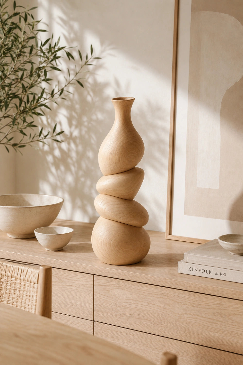 Stacked River Stone Wood Vase | Japandi Space Decoration | Creative Ornamental Gift