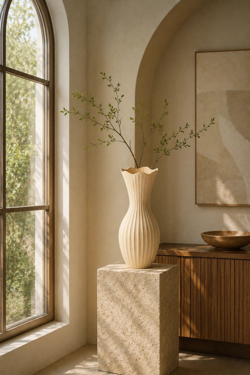 Scalloped Fluted Wood Vase | Wavy Ribbed Home Decoration | Unique Space Gift