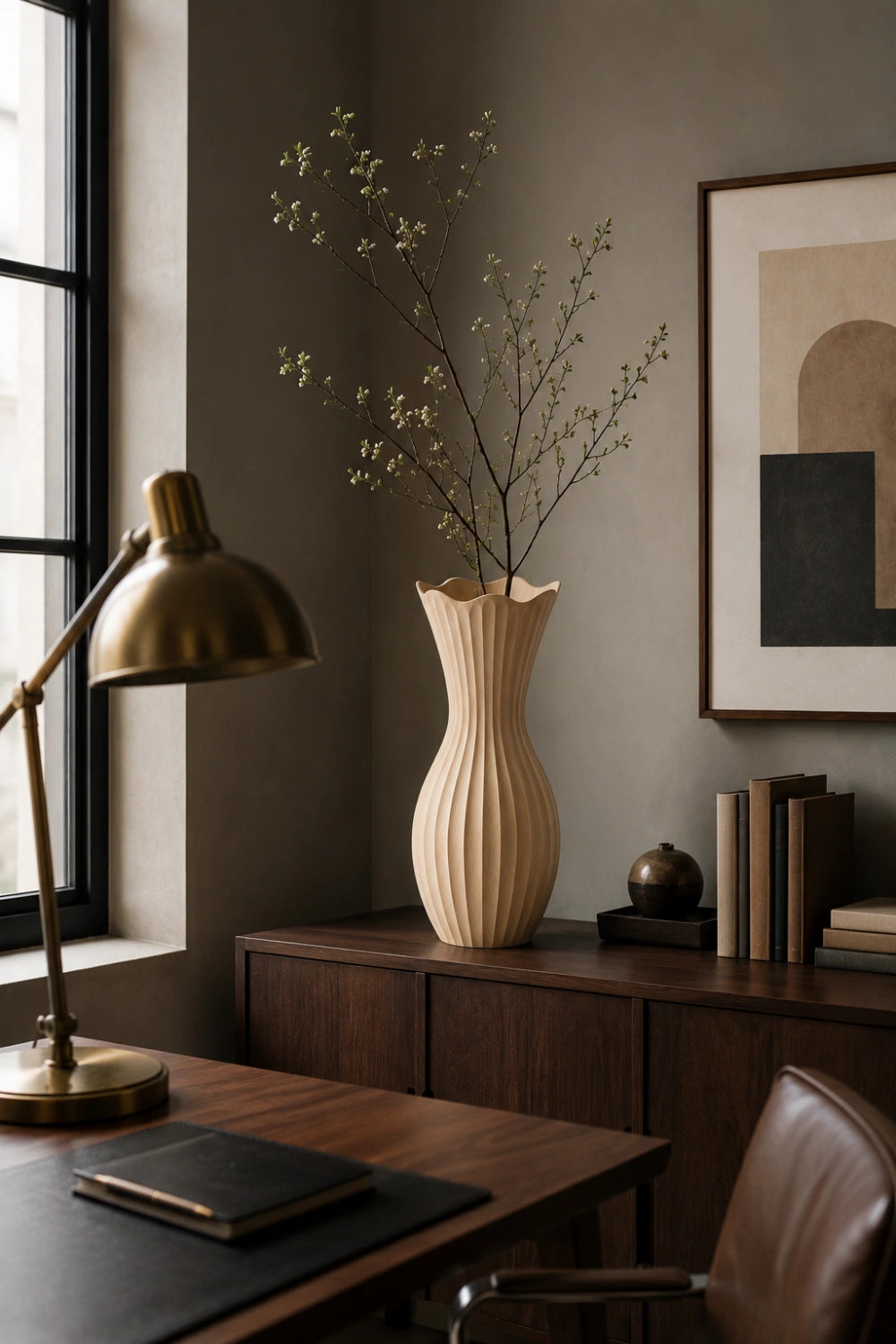 Scalloped Fluted Wood Vase | Wavy Ribbed Home Decoration | Unique Space Gift