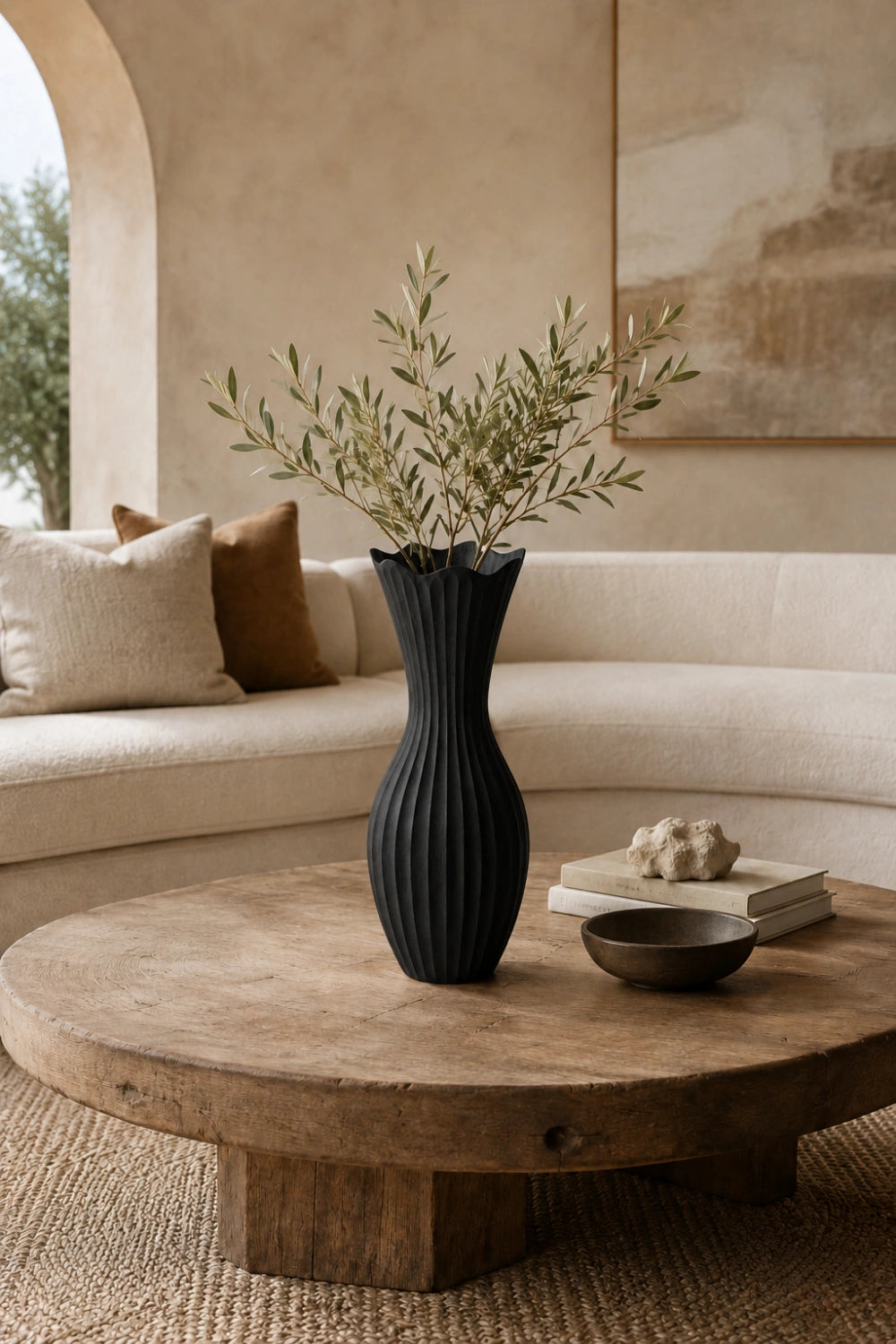 Scalloped Fluted Wood Vase | Wavy Ribbed Home Decoration | Unique Space Gift
