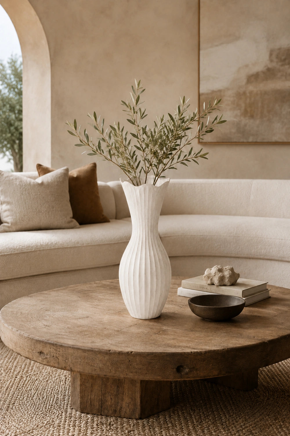 Scalloped Fluted Wood Vase | Wavy Ribbed Home Decoration | Unique Space Gift