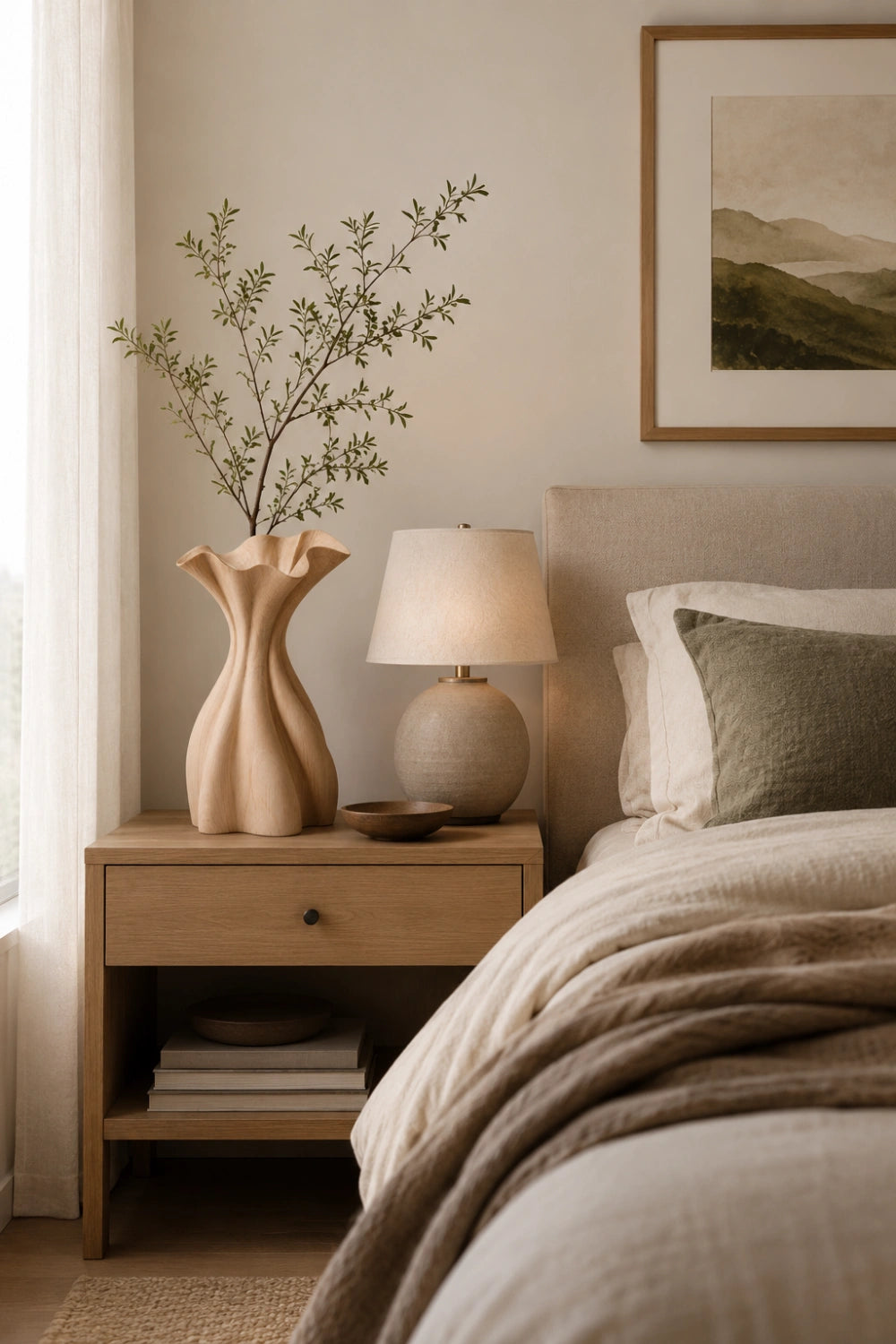 Flowing Pleated Wood Vase Sculpture | Aesthetic Gift for Modern Space Decor