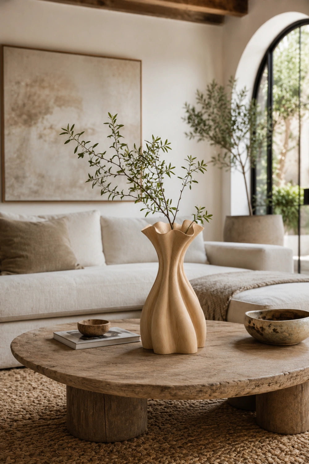 Flowing Pleated Wood Vase Sculpture | Aesthetic Gift for Modern Space Decor