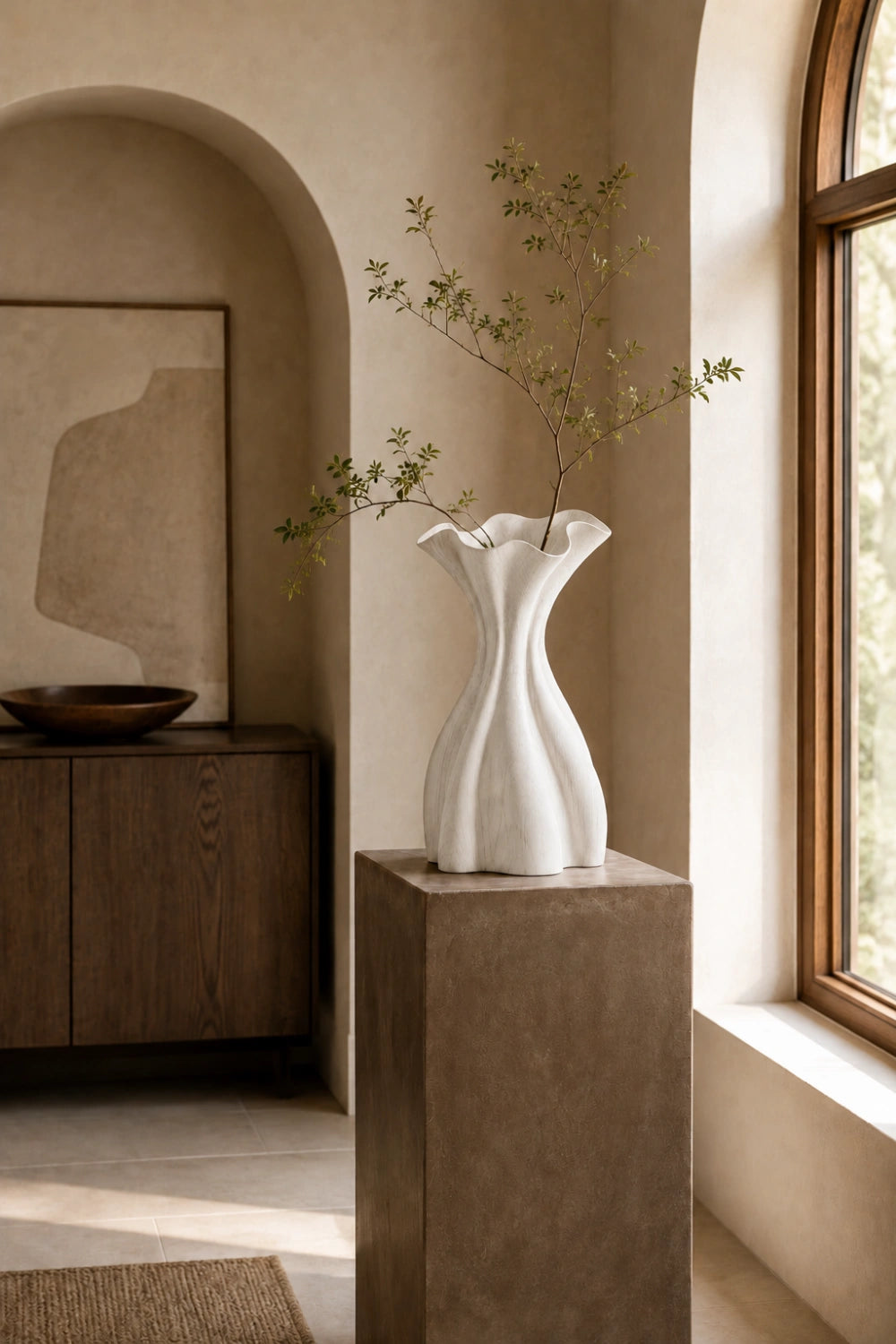Flowing Pleated Wood Vase Sculpture | Aesthetic Gift for Modern Space Decor