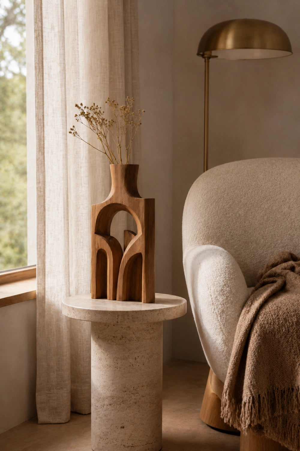 Minimalist Geometric Arch Vase | Sculptural Wood Art for Modern Space Styling