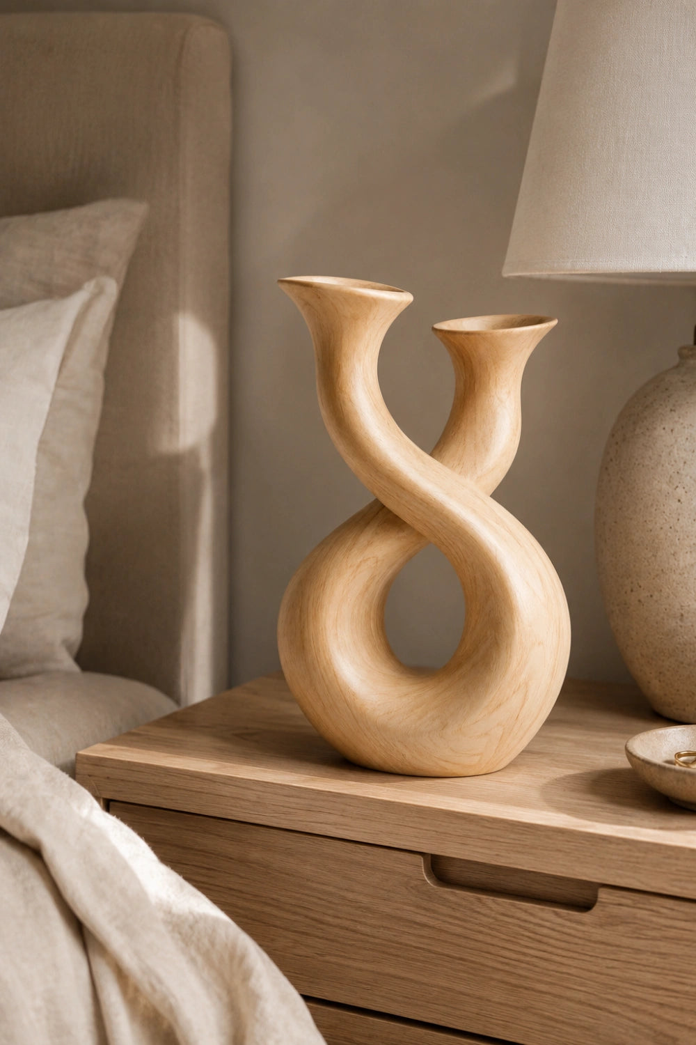 Modern Infinity Loop Wood Vase | Aesthetic Double Neck Sculpture | Space Decor Gift
