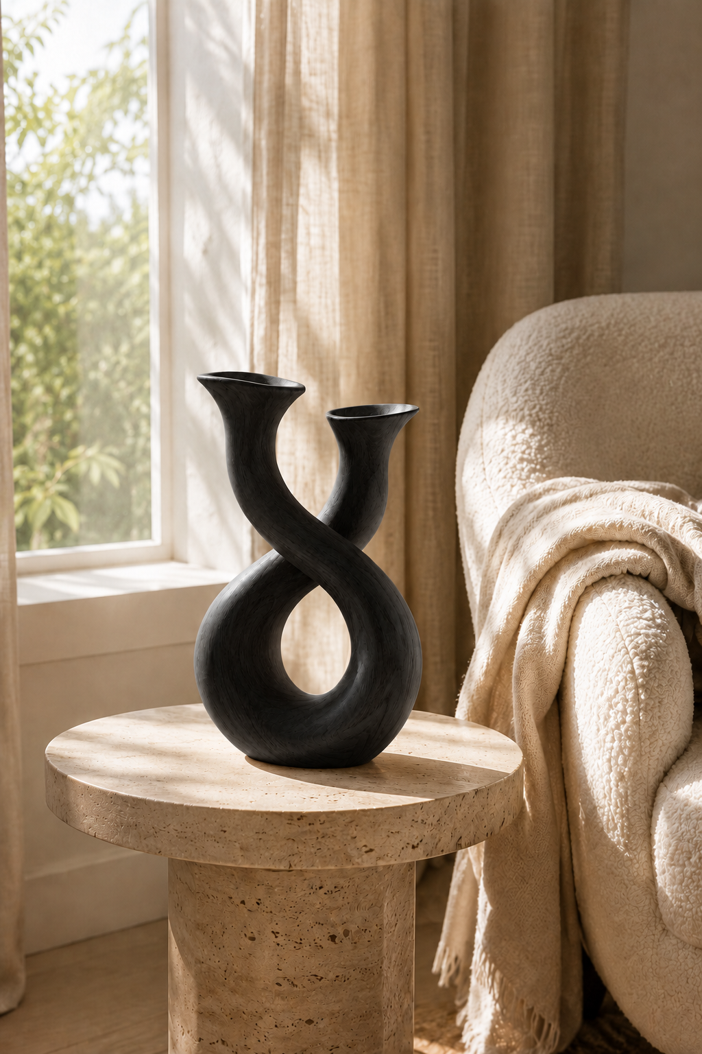 Modern Infinity Loop Wood Vase | Aesthetic Double Neck Sculpture | Space Decor Gift
