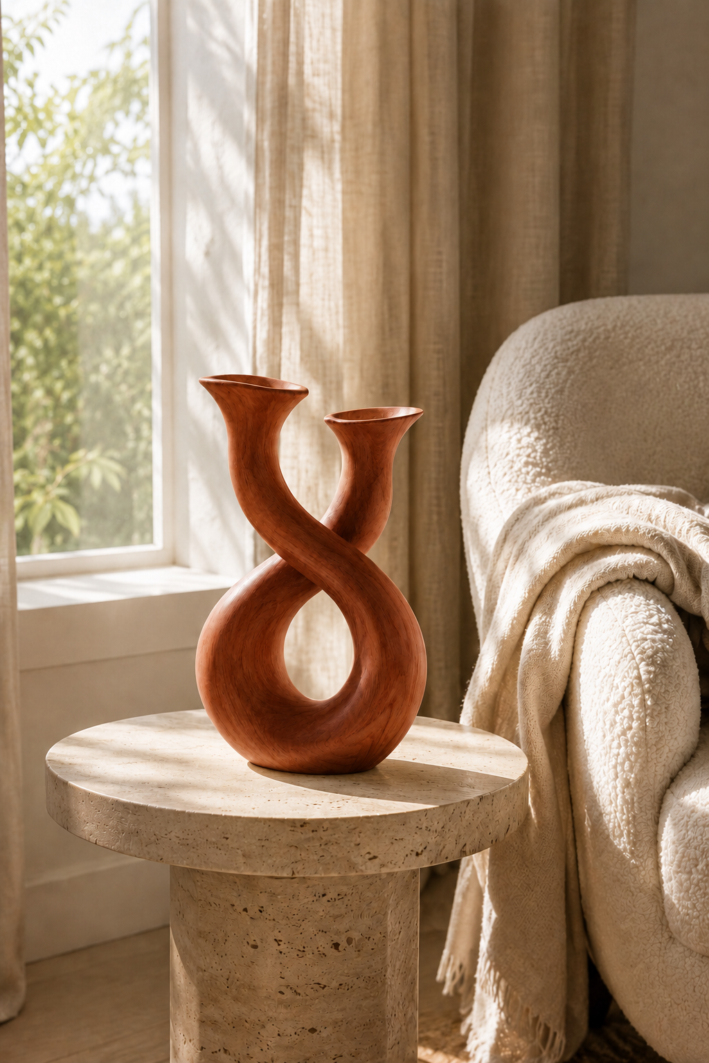 Modern Infinity Loop Wood Vase | Aesthetic Double Neck Sculpture | Space Decor Gift