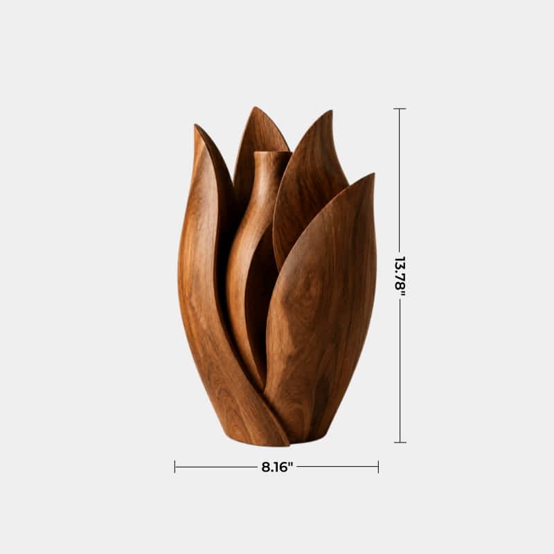Blooming Tulip Wood Vase | Artistic Petal Sculpture for Modern Space Decor