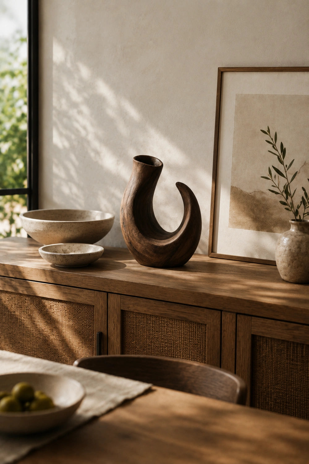 Modern C-Shape Wooden Vase Sculpture | Organic Art for Home Decor | Creative Gift