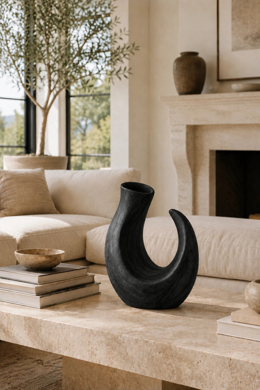 Modern C-Shape Wooden Vase Sculpture | Organic Art for Home Decor | Creative Gift