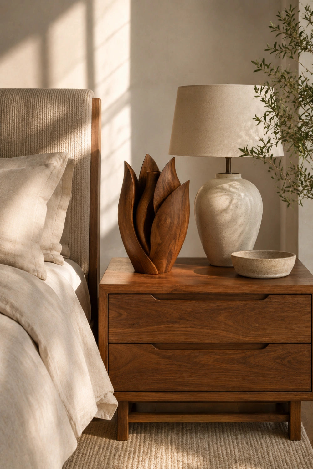 Blooming Tulip Wood Vase | Artistic Petal Sculpture for Modern Space Decor