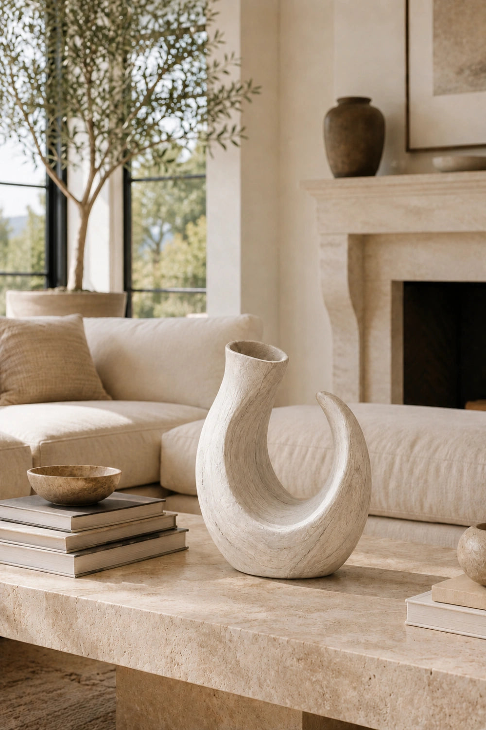 Modern C-Shape Wooden Vase Sculpture | Organic Art for Home Decor | Creative Gift