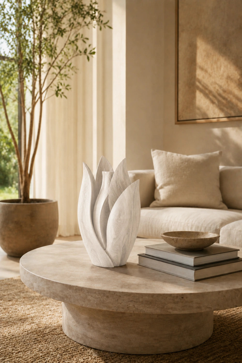 Blooming Tulip Wood Vase | Artistic Petal Sculpture for Modern Space Decor