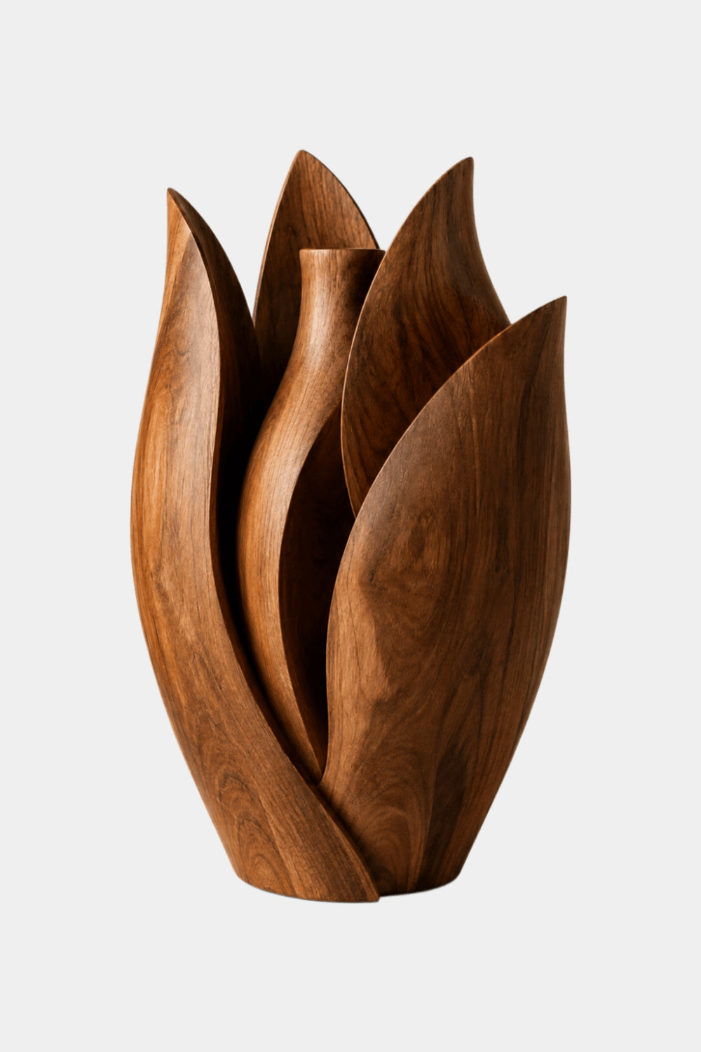 Blooming Tulip Wood Vase | Artistic Petal Sculpture for Modern Space Decor