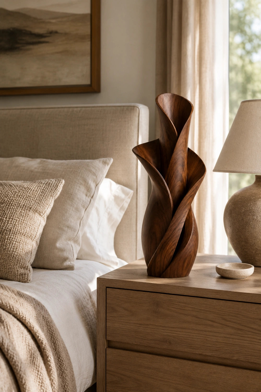 Twisted Bloom Wood Vase | Handcrafted Tabletop Sculpture | Unique Decorative Gift