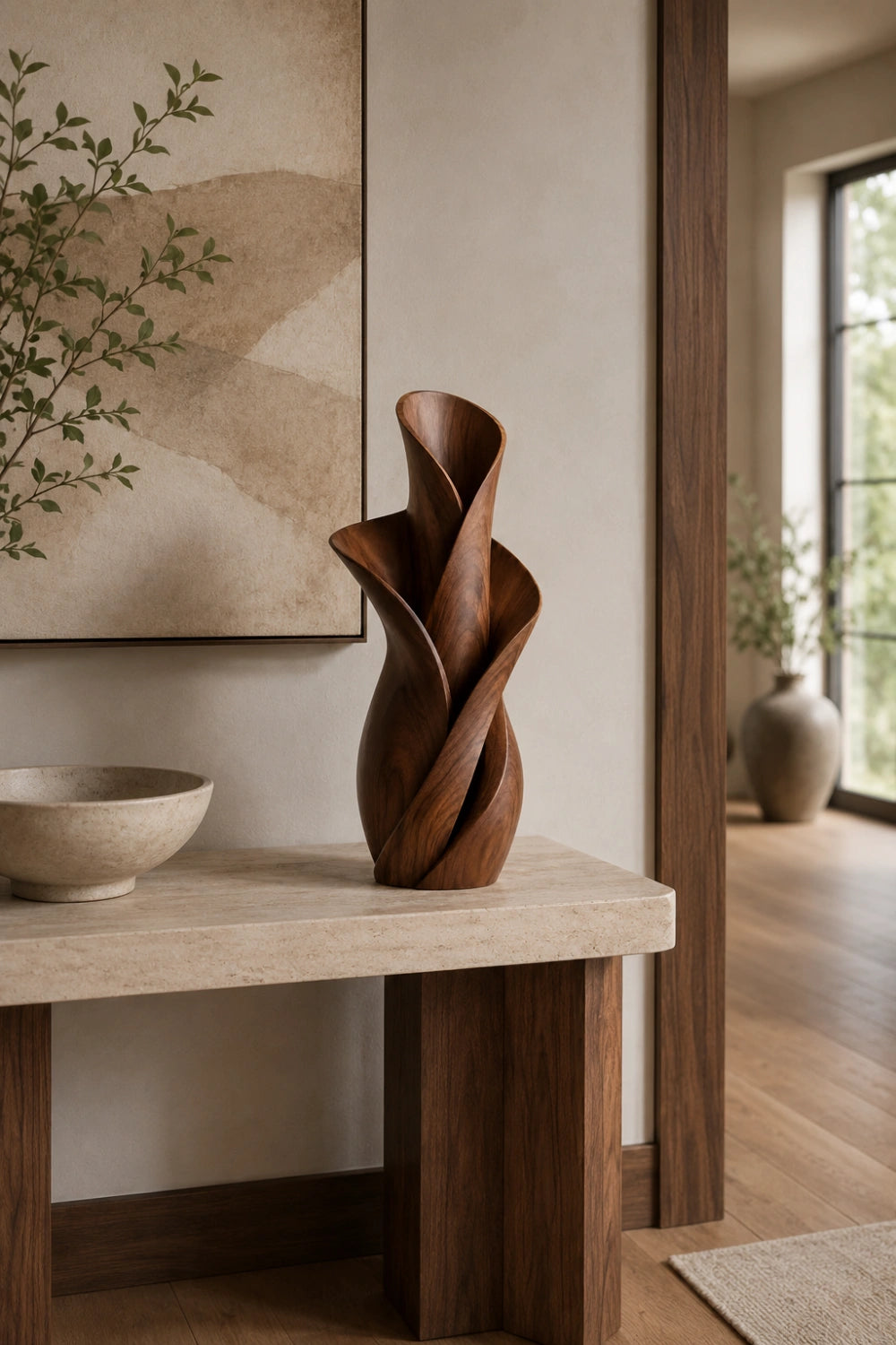Twisted Bloom Wood Vase | Handcrafted Tabletop Sculpture | Unique Decorative Gift