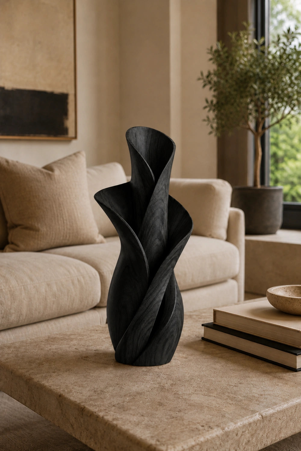 Twisted Bloom Wood Vase | Handcrafted Tabletop Sculpture | Unique Decorative Gift