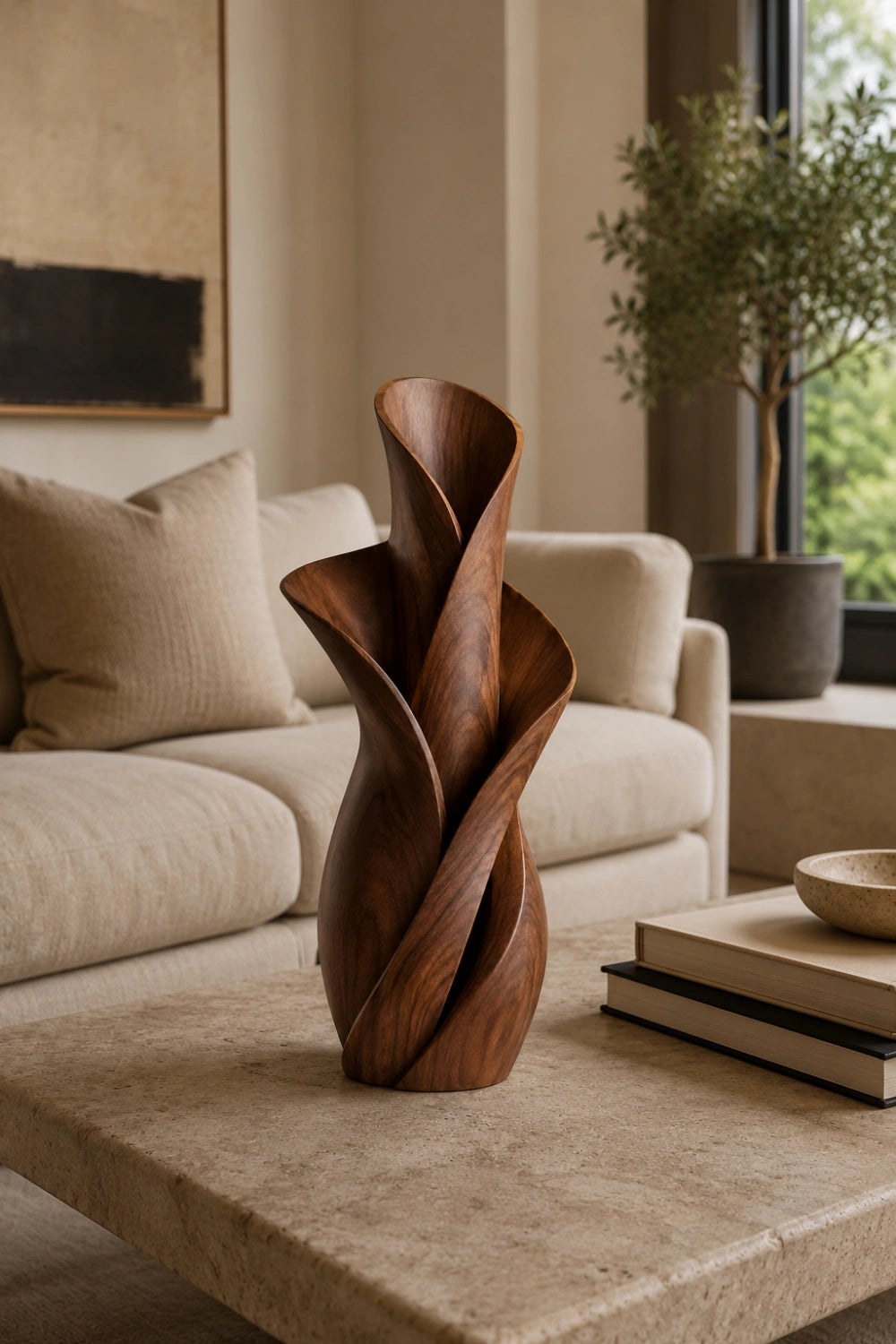 Twisted Bloom Wood Vase | Handcrafted Tabletop Sculpture | Unique Decorative Gift