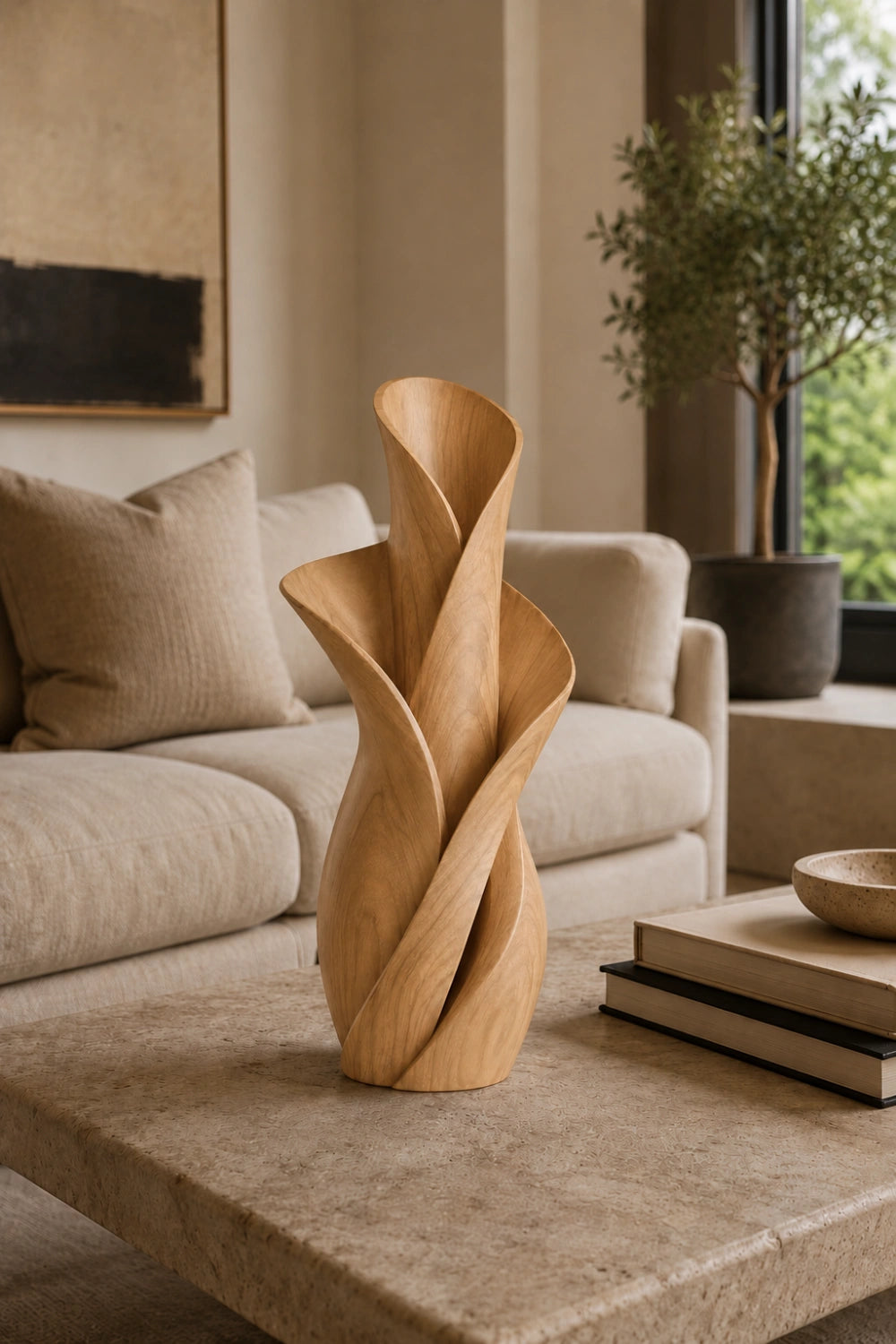 Twisted Bloom Wood Vase | Handcrafted Tabletop Sculpture | Unique Decorative Gift