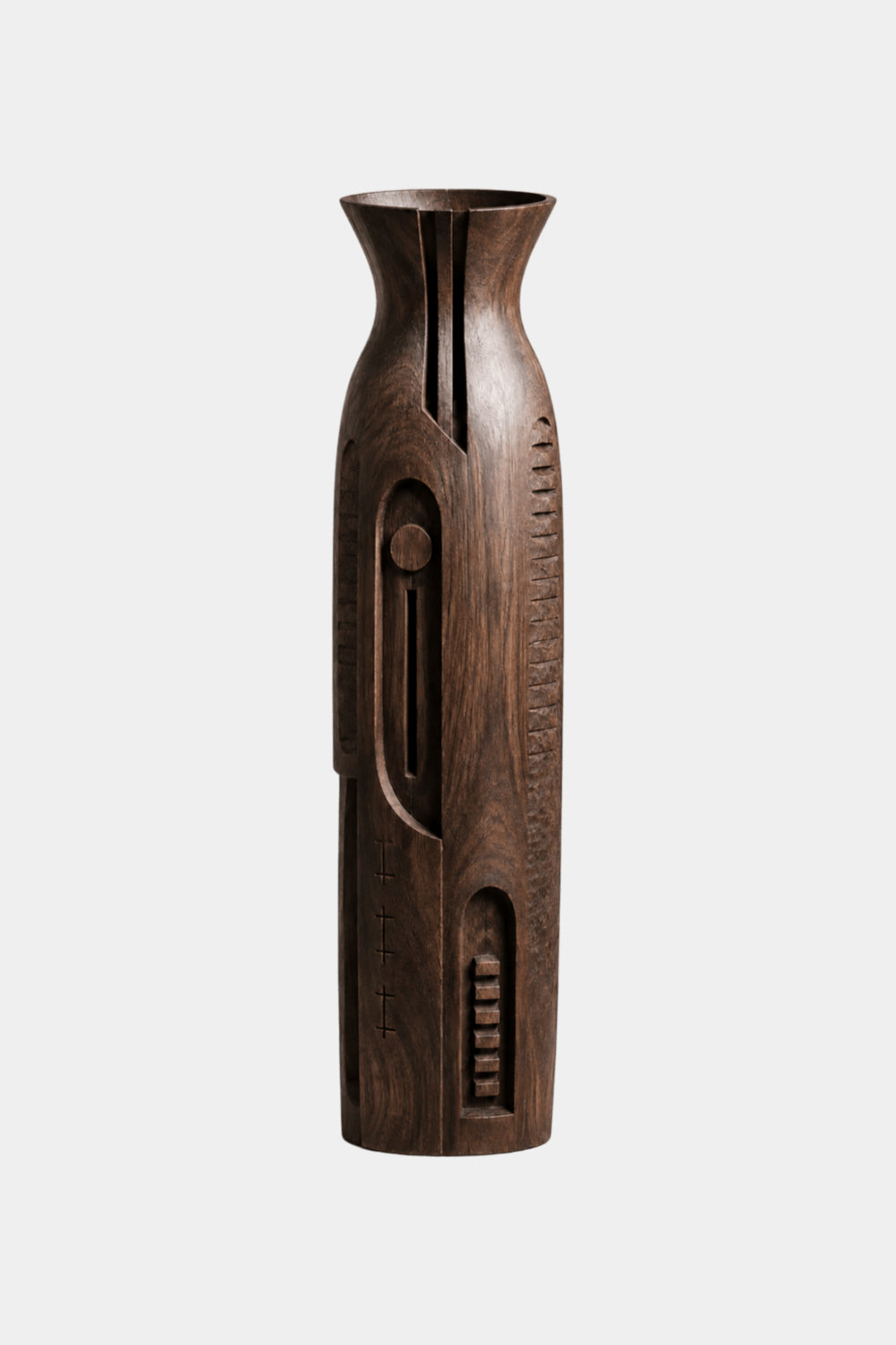 Linear Carved Wood Floor Vase | Sleek Geometric Sculpture | Modern Space Decor