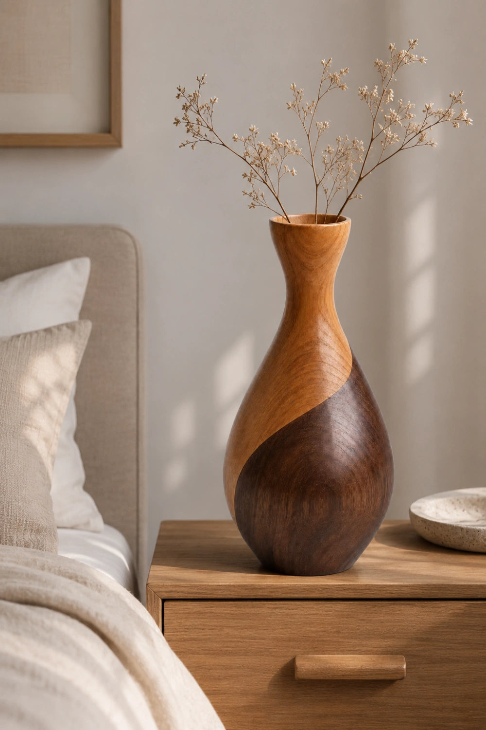 Luxury Minimalist Wooden Vase Abstract Gourd Design Natural Finish Statement Piece For Contemporary Spaces
