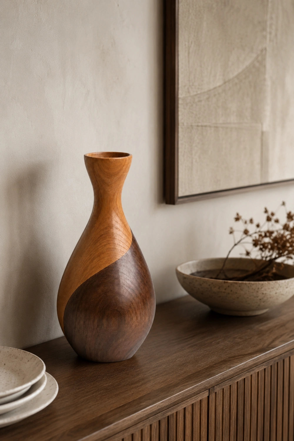 Luxury Minimalist Wooden Vase Abstract Gourd Design Natural Finish Statement Piece For Contemporary Spaces