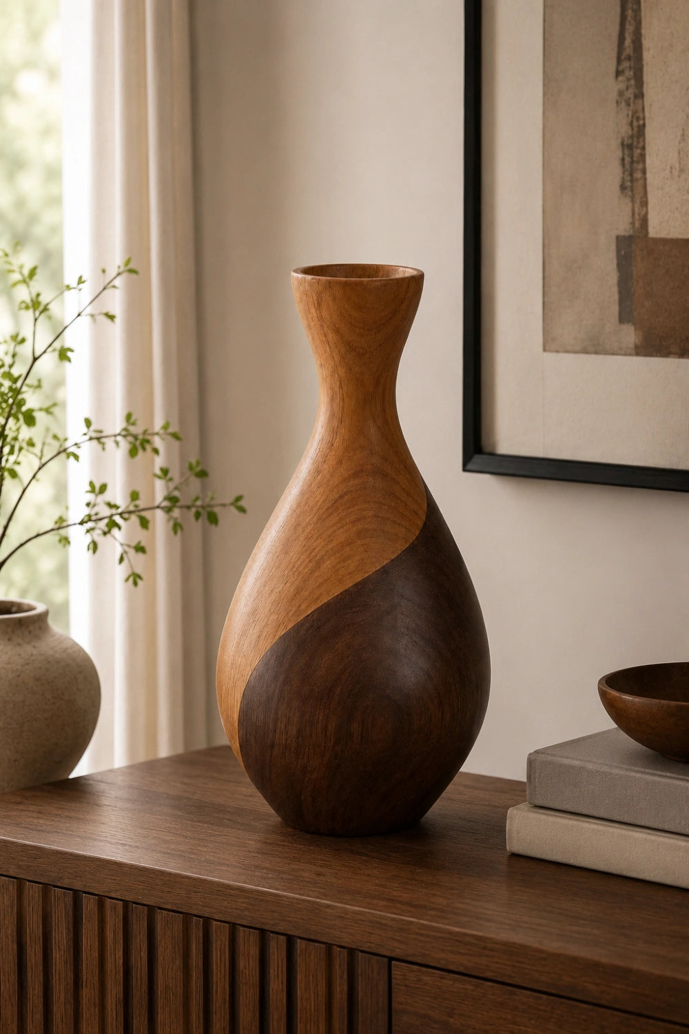 Luxury Minimalist Wooden Vase Abstract Gourd Design Natural Finish Statement Piece For Contemporary Spaces