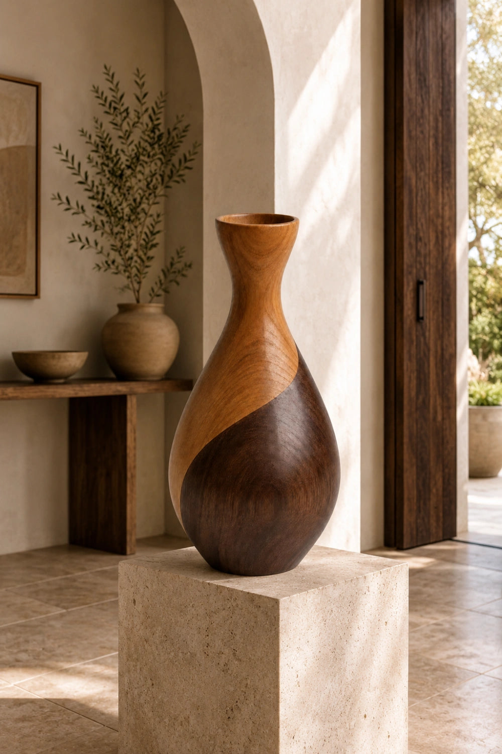 Luxury Minimalist Wooden Vase Abstract Gourd Design Natural Finish Statement Piece For Contemporary Spaces