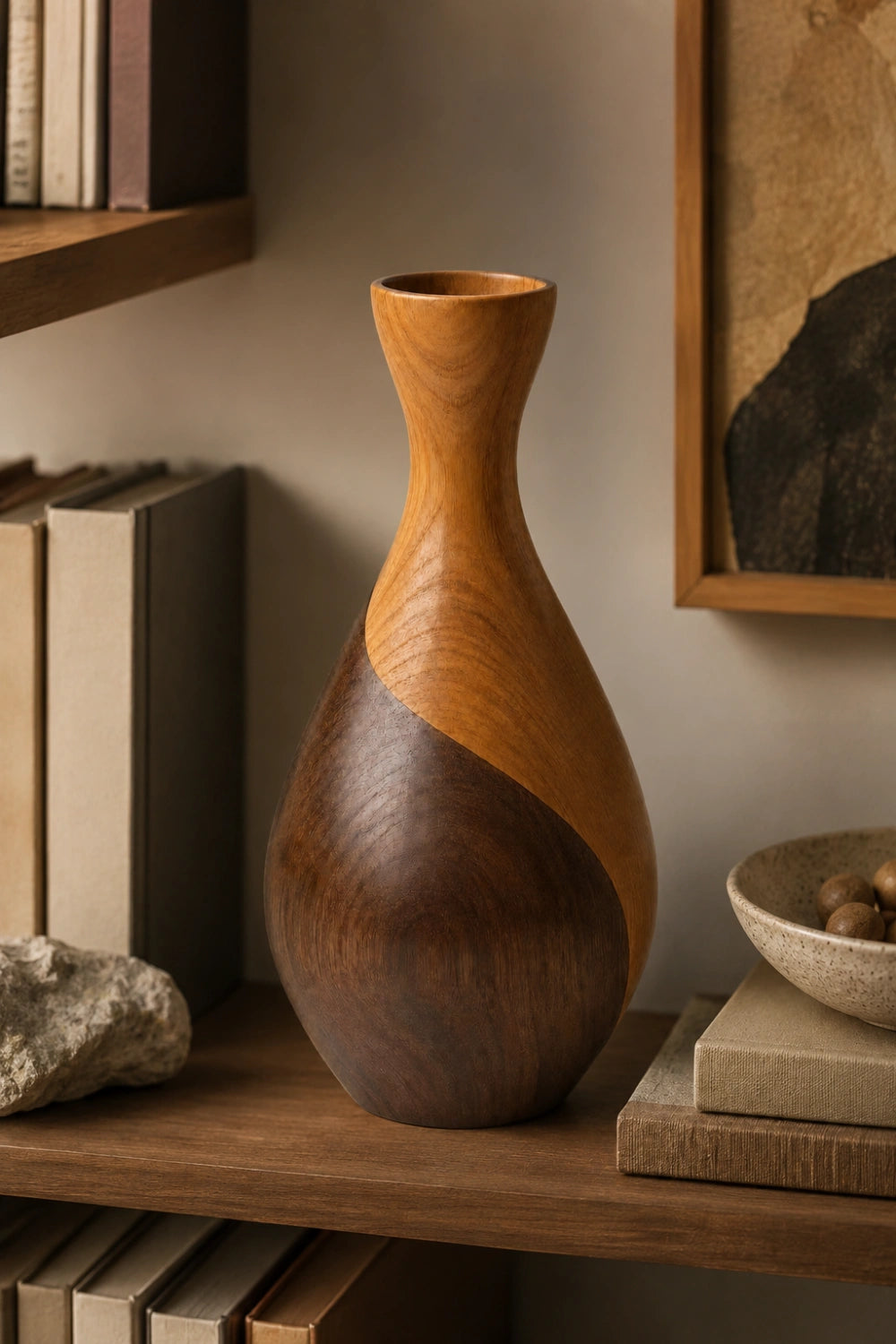 Luxury Minimalist Wooden Vase Abstract Gourd Design Natural Finish Statement Piece For Contemporary Spaces