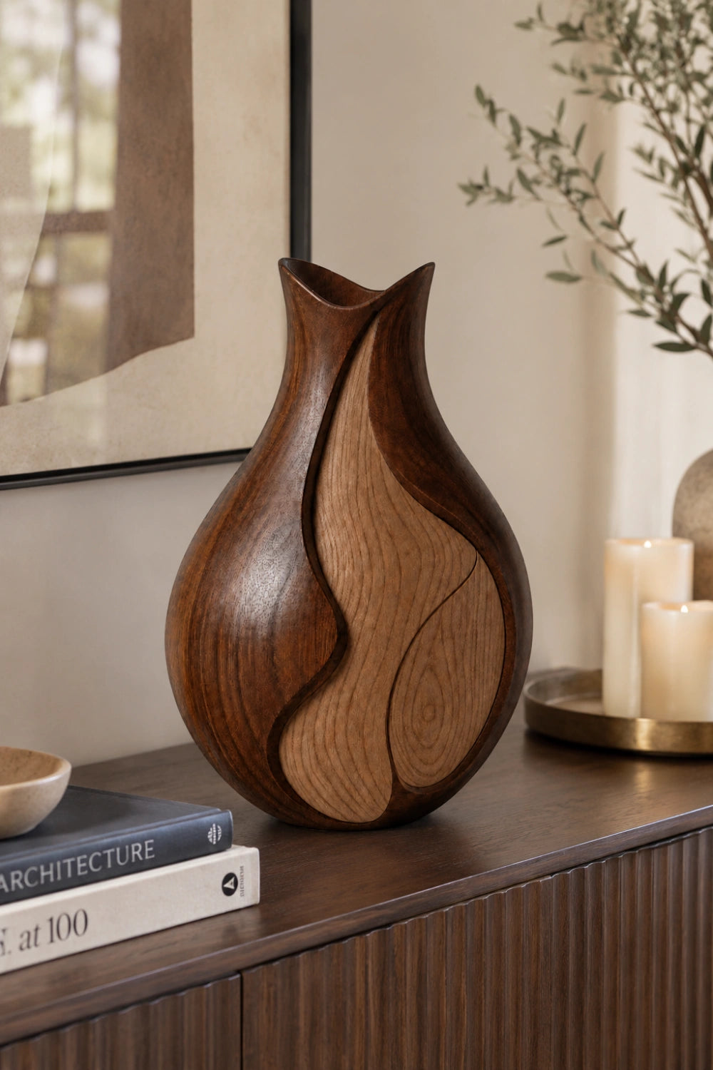 Luxury Wooden Art Vase Elegant Asymmetric Shape Premium Home Decoration Item