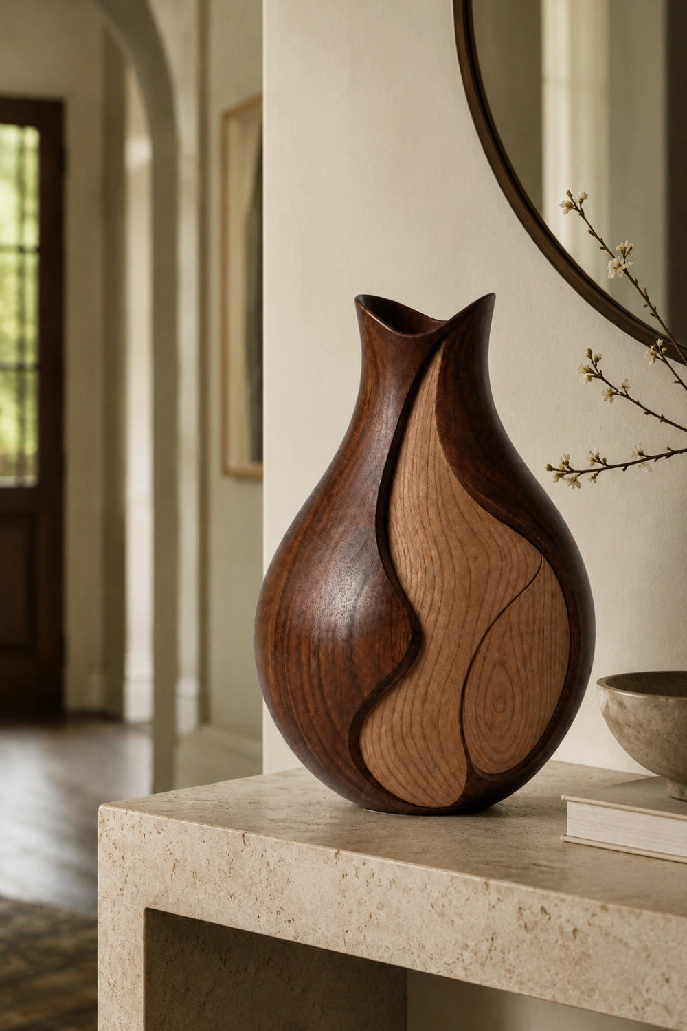 Luxury Wooden Art Vase Elegant Asymmetric Shape Premium Home Decoration Item