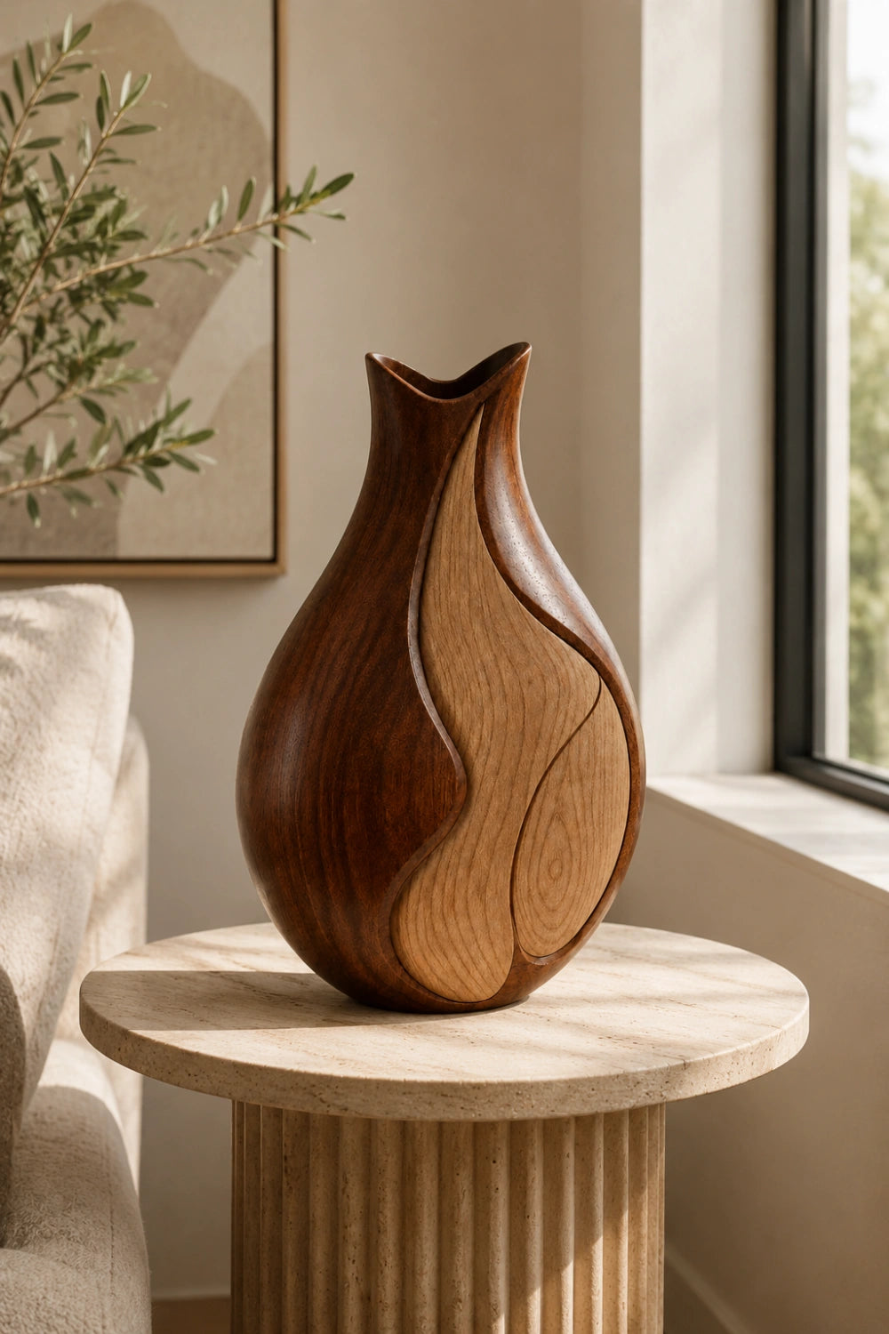 Luxury Wooden Art Vase Elegant Asymmetric Shape Premium Home Decoration Item