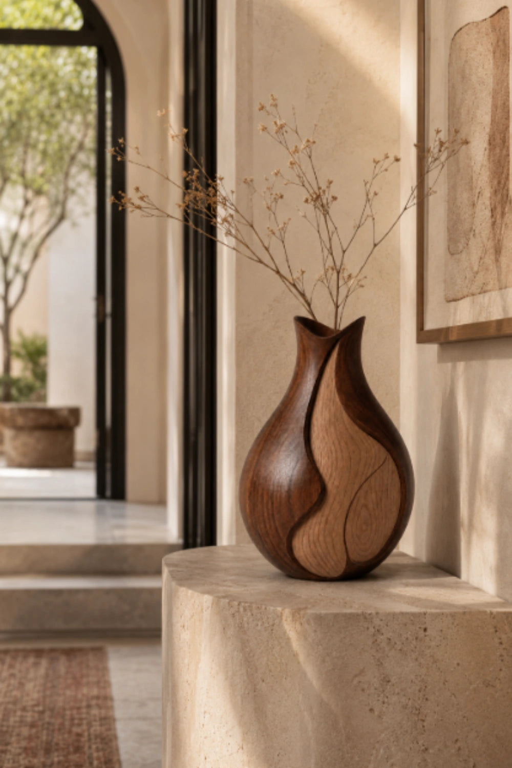 Luxury Wooden Art Vase Elegant Asymmetric Shape Premium Home Decoration Item