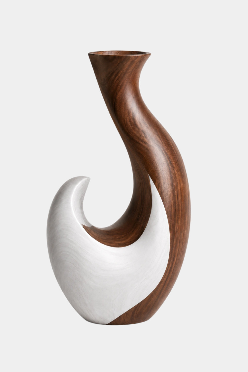 Hand-Carved Abstract Wooden Vase Modern Asymmetrical Home Decor Art Piece