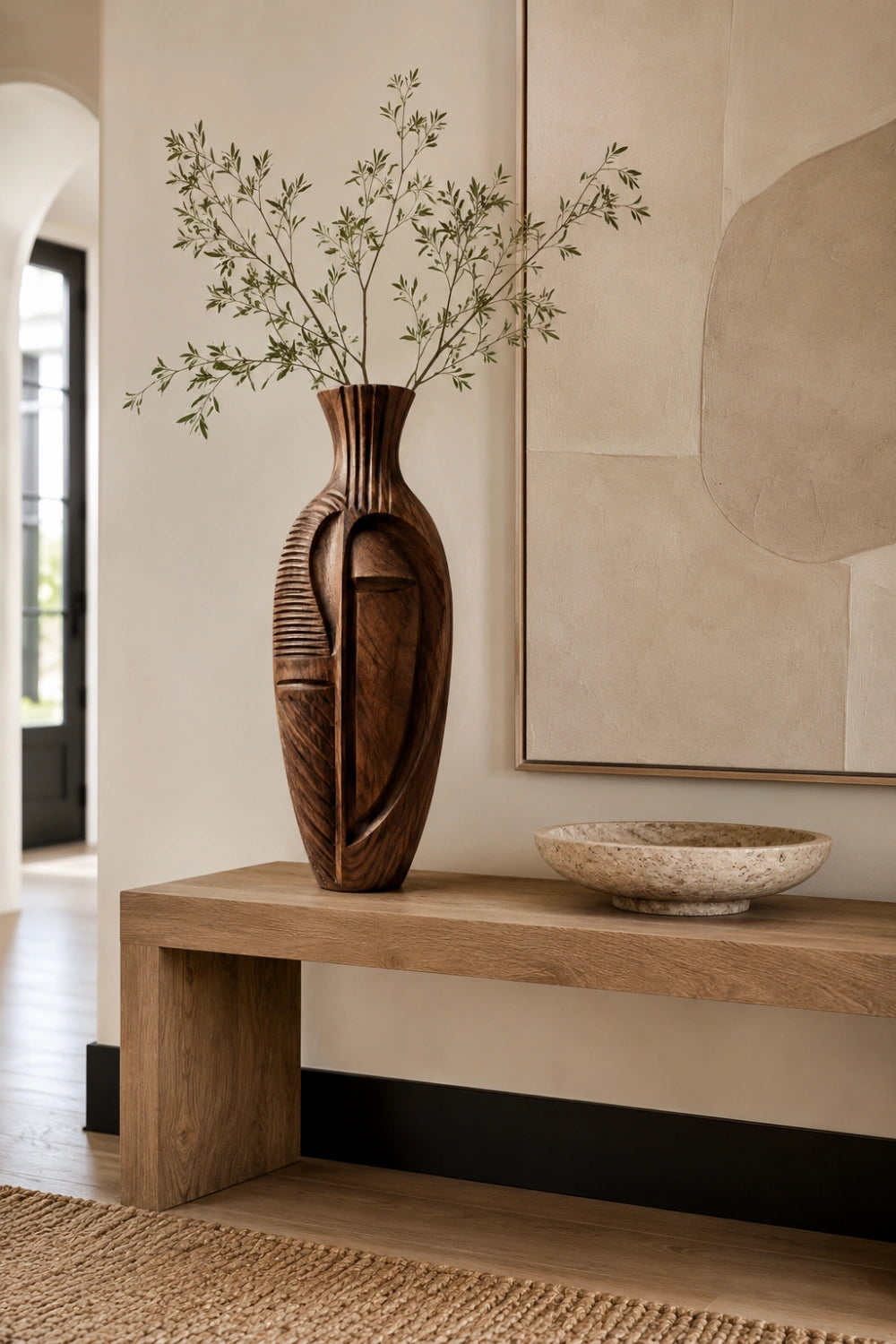 Hand Carved Abstract Wooden Vase African Tribal Wabi Sabi Decor