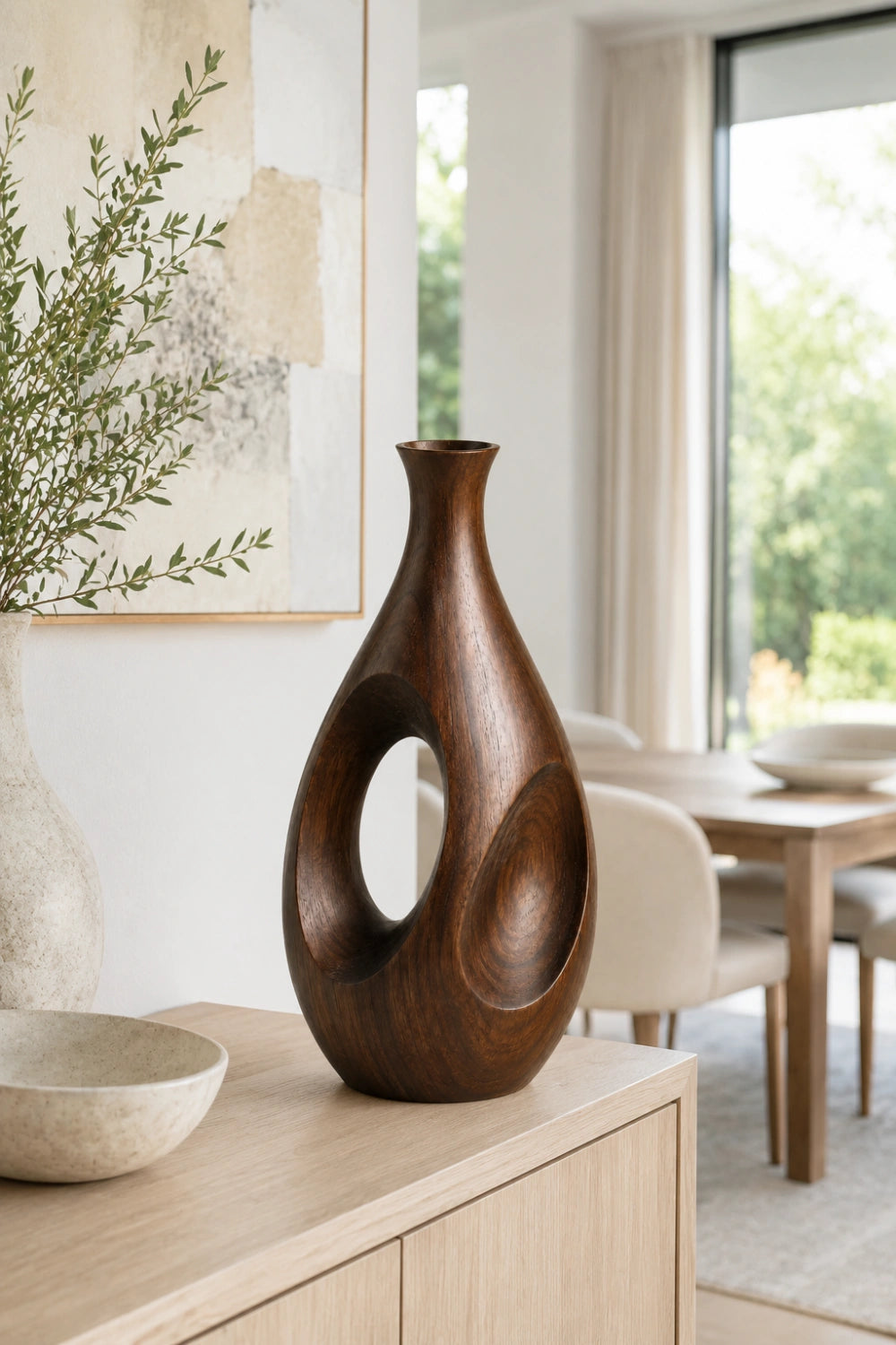 Artistic Walnut Wood Vase Handmade Sculptural Decor For Contemporary Interiors