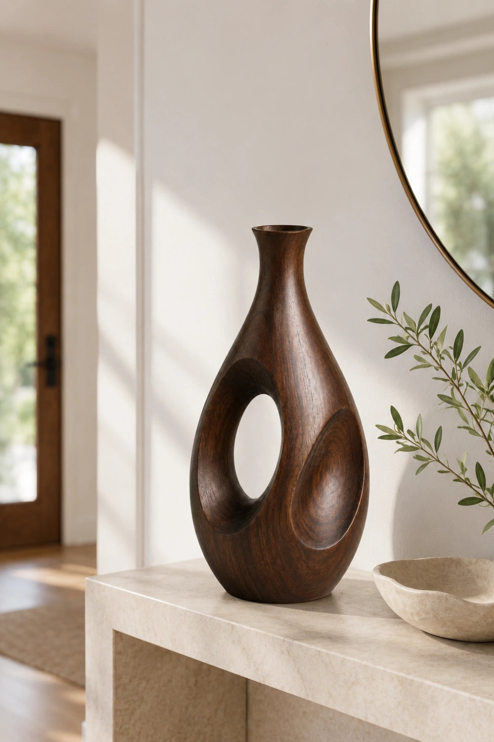 Artistic Walnut Wood Vase Handmade Sculptural Decor For Contemporary Interiors