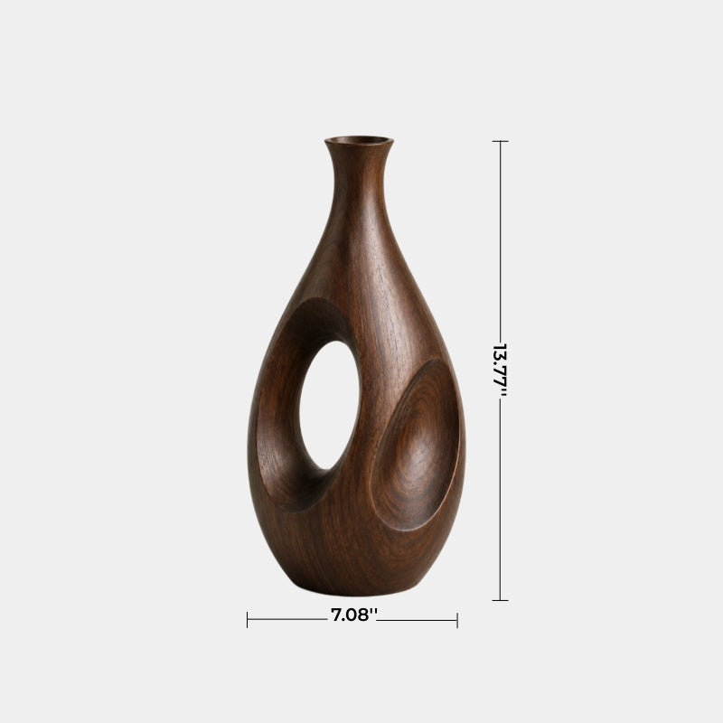 Artistic Walnut Wood Vase Handmade Sculptural Decor For Contemporary Interiors
