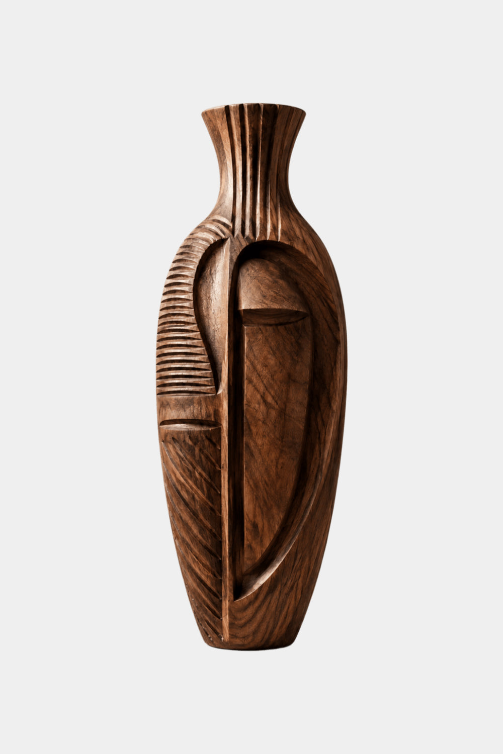 Hand Carved Abstract Wooden Vase African Tribal Wabi Sabi Decor