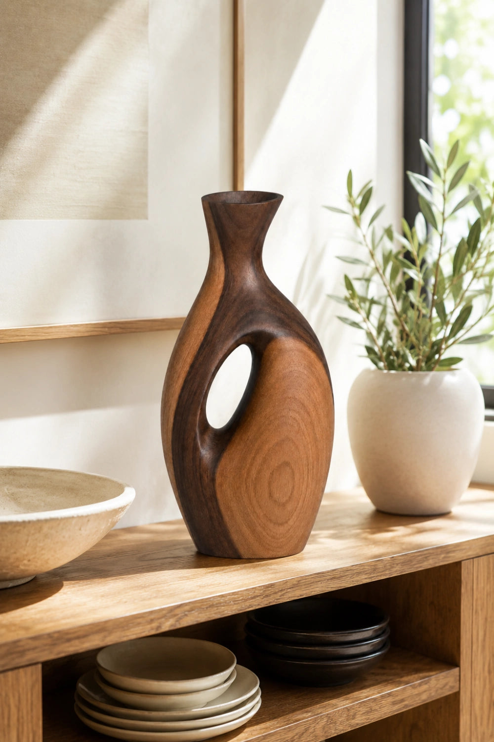 Handmade Abstract Wooden Vase For Modern Minimalist Home Decor Art Piece