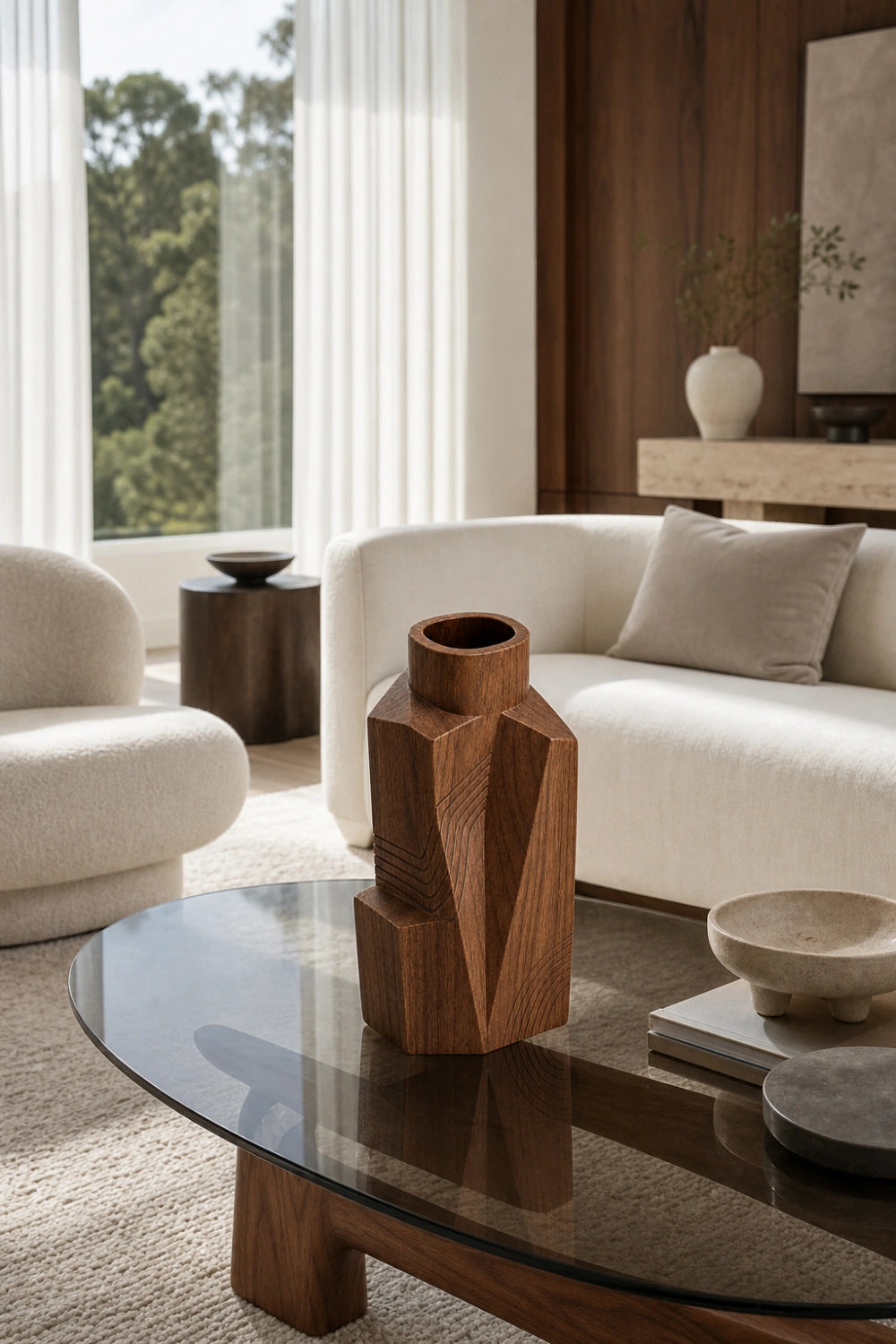 Sculptural Wooden Vase Modern Abstract Decor Accent For Minimalist Spaces